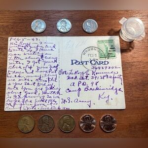 🟢 Vintage & Unique Combo - 1943 Steel War Wheat Set & Stamped 1943 Post Card